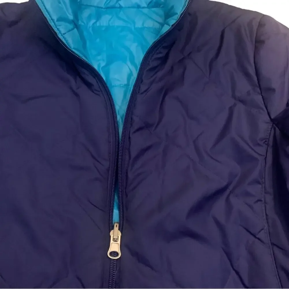 Reversible Blue Quilted Puffer Barn Jacket Small Winter Lightweight Y2K Nautical - Picture 3 of 11